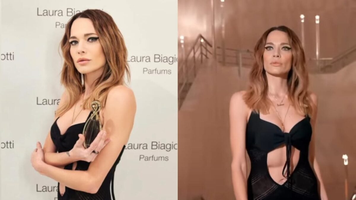 Milano Fashion Week, Laura Chiatti è sensuale con l’abito total black che evidenzia la scollatura