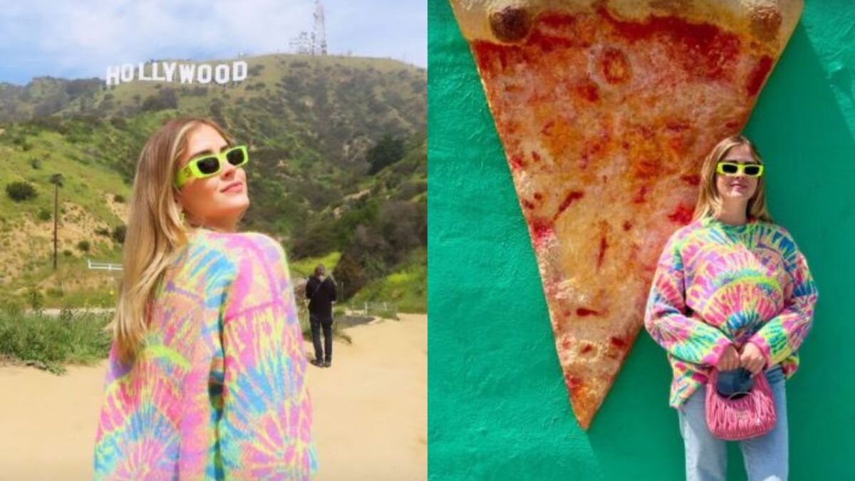 Valentina Ferragni per la sua vacanza a Los Angeles punta tutto sul look multicolor