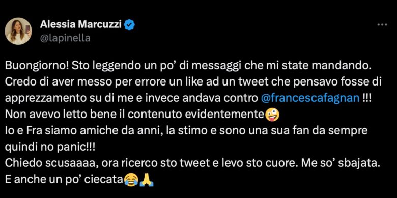 Alessia Marcuzzi messaggio twitter