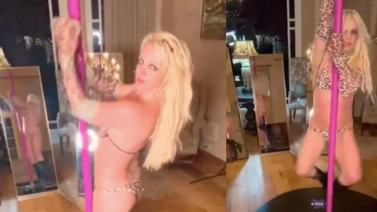 Britney Spears on the pole dance, in a leopard bikini and candid moves!