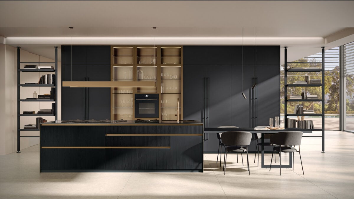 Trend arredo 2026: grigio antracite, pietra naturale e vetro fumé ridisegnano lo spazio della Cucina