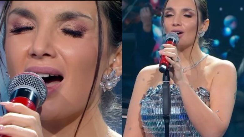 Elettra Lamborghini, pura visione a Canzonissima con questo meraviglioso abito a sirena con giochi di luce e riflessi scintillanti