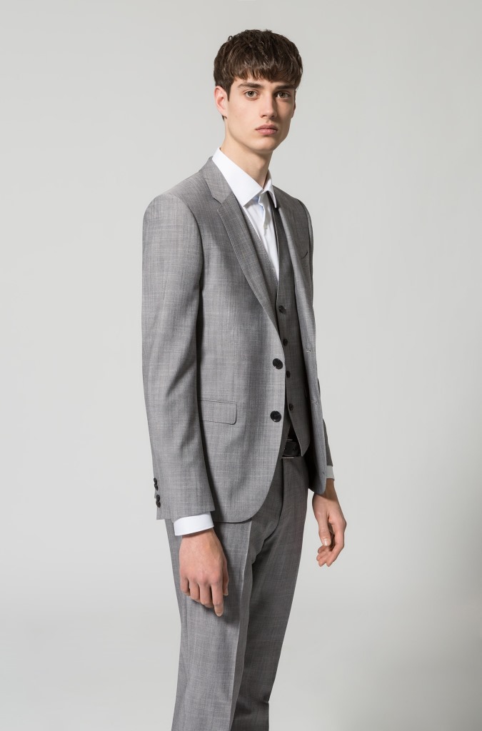 Abito da cerimonia Hugo Boss con gilet extra slim fit in lana vergine mélange