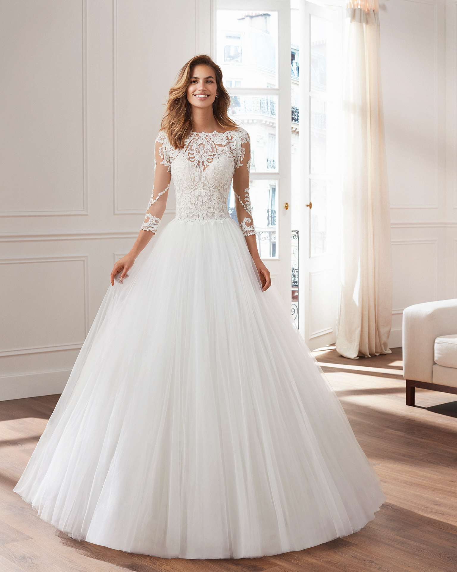 Abito da sposa con maniche a 3/4 Luna Novias