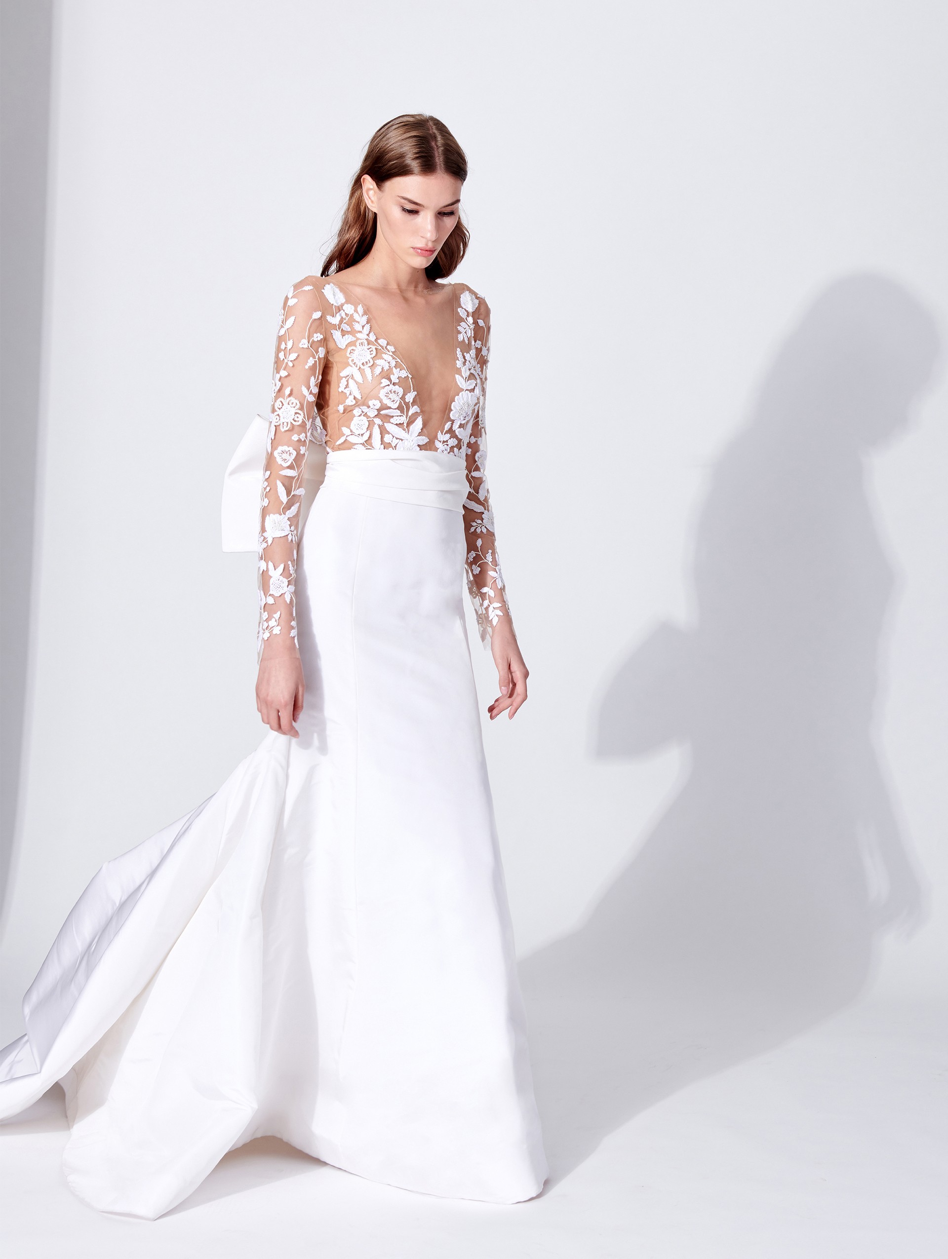 Abito da sposa tatto in seta e pizzo Oscar De La Renta 2019