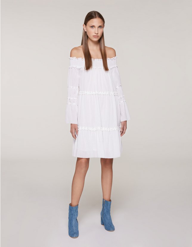 Abito in cotone con scollo Bardot