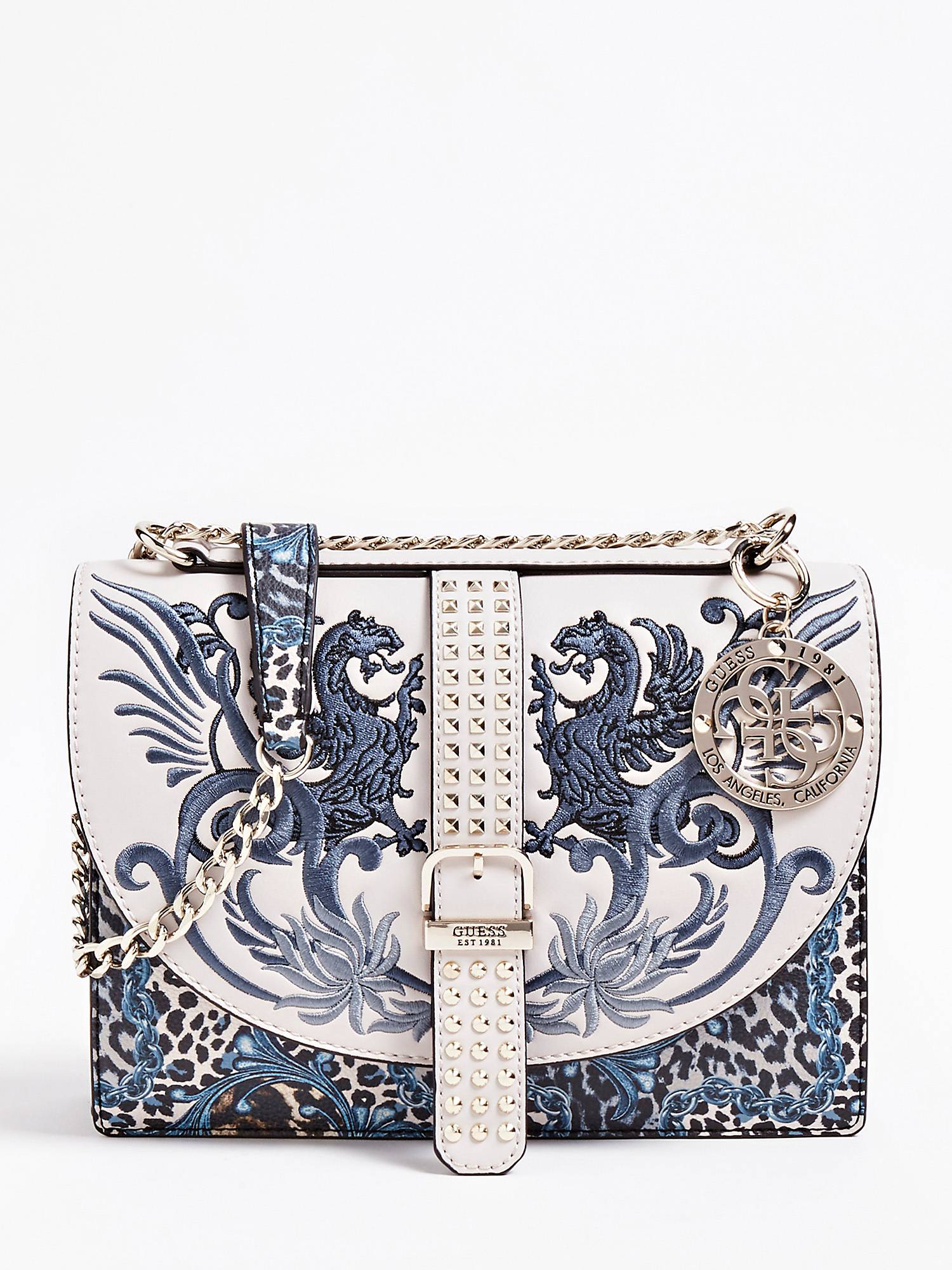 Borsa a tracolla animalier con borchie Guess a 145 euro