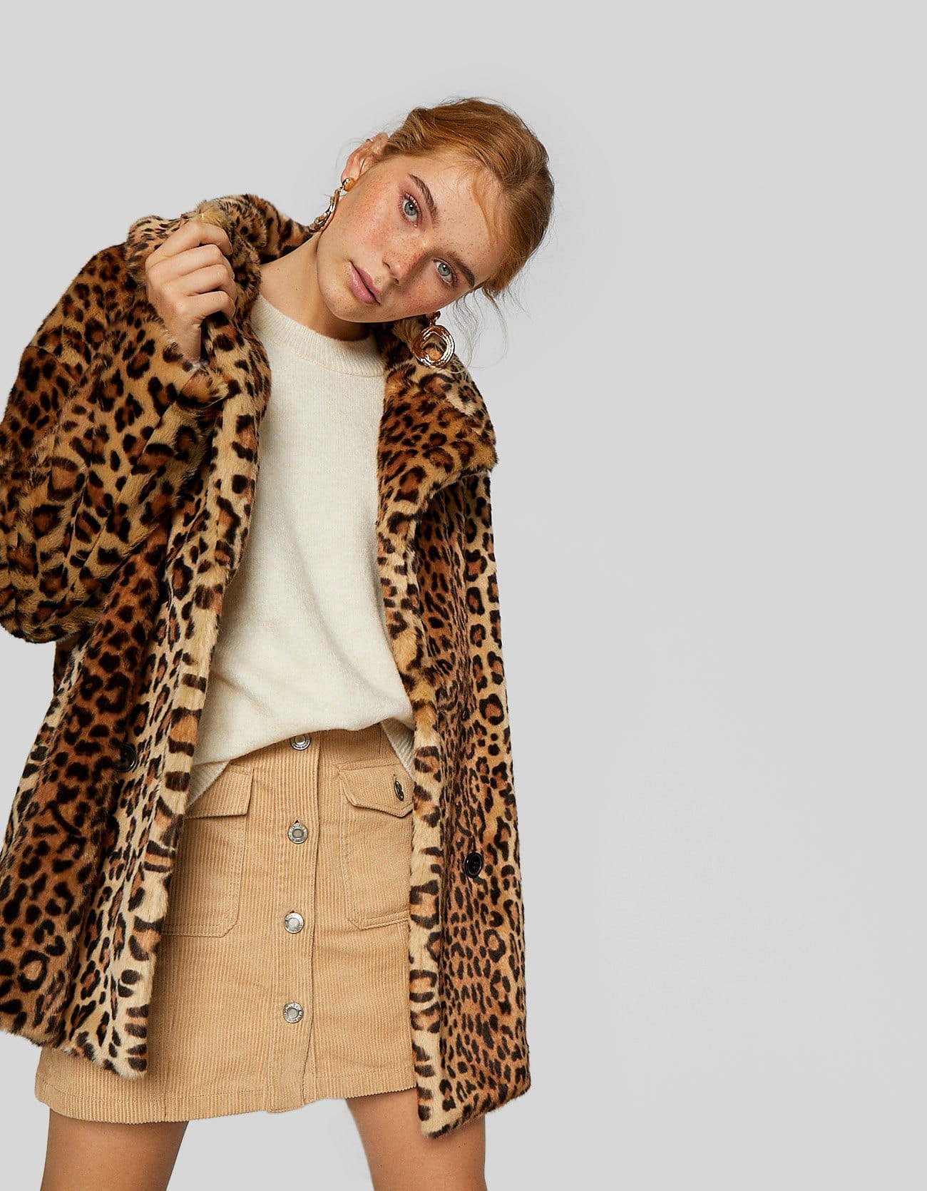 Cappotto in pelliccia finta leopardato Stradivarius tendenze inverno 2018 2019