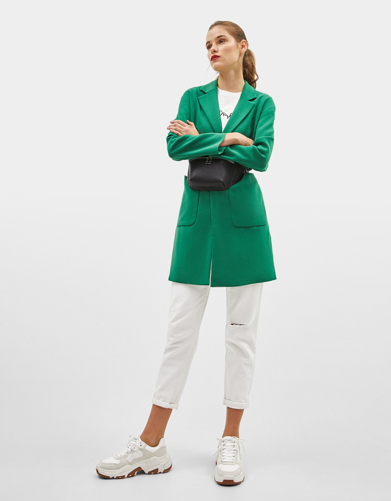 Cappotto verde smeraldo Bershka a 35,99 euro