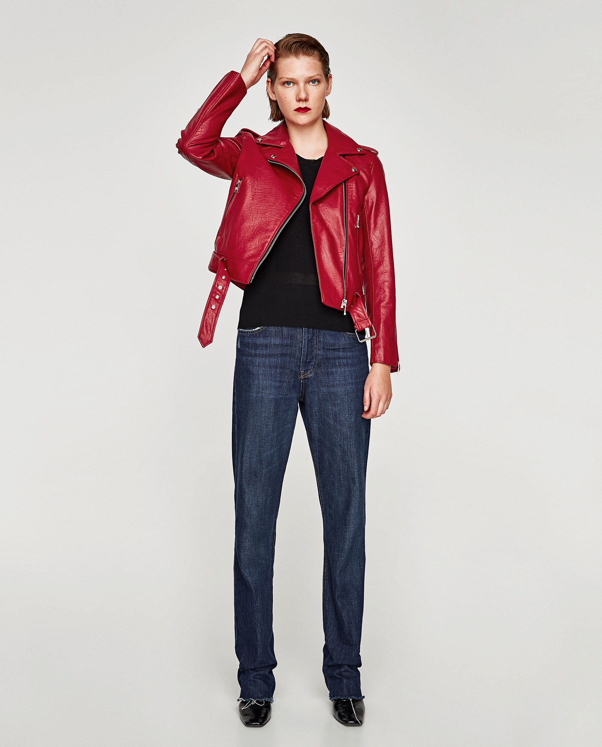 Chiodo di pelle rosso Zara