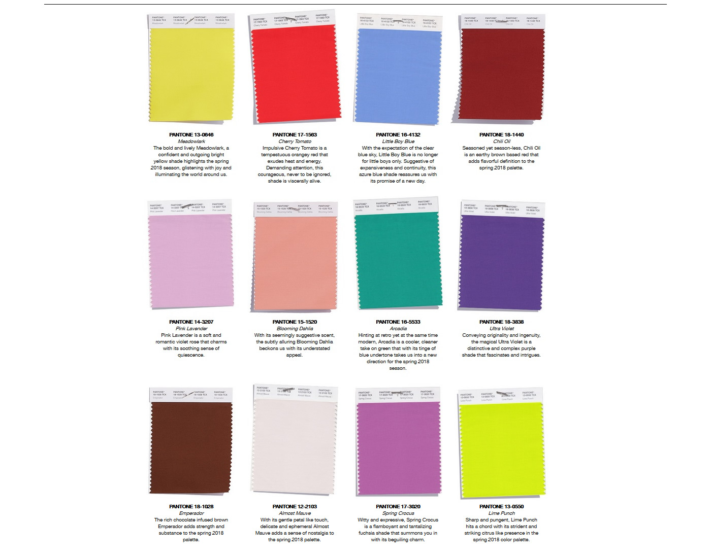 Color palette Pantone primavera 2018