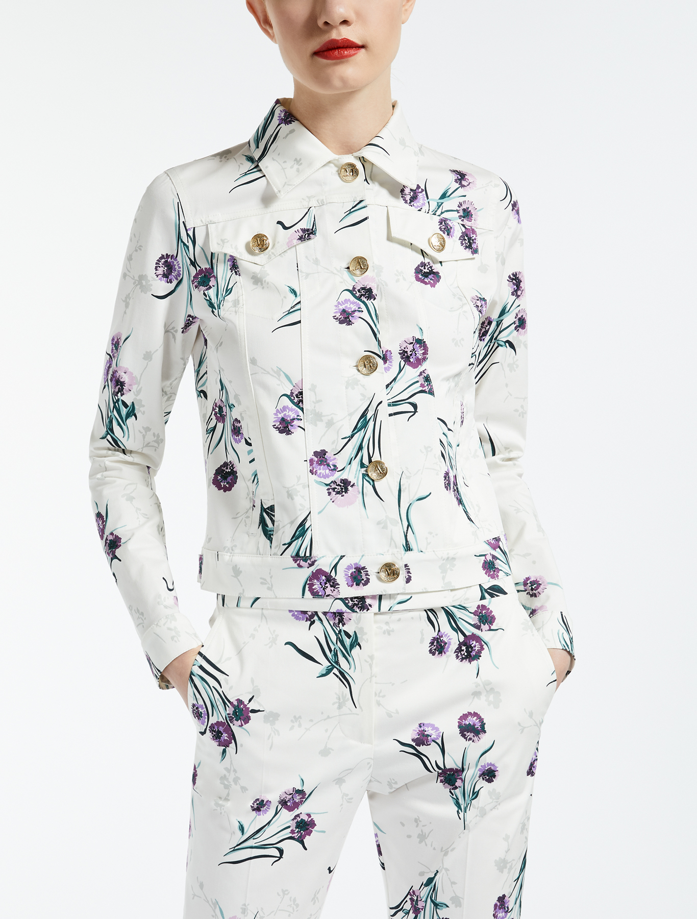 Giacca di jeans bianca a fiori Max Mara