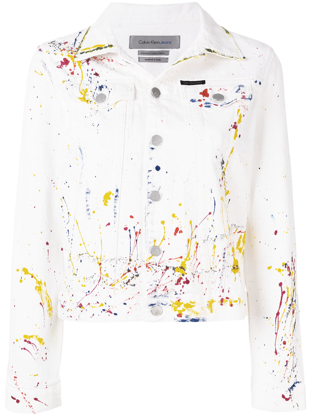 Giacca di jeans bianca con schizzi di pittura Calvin Klein Jeans