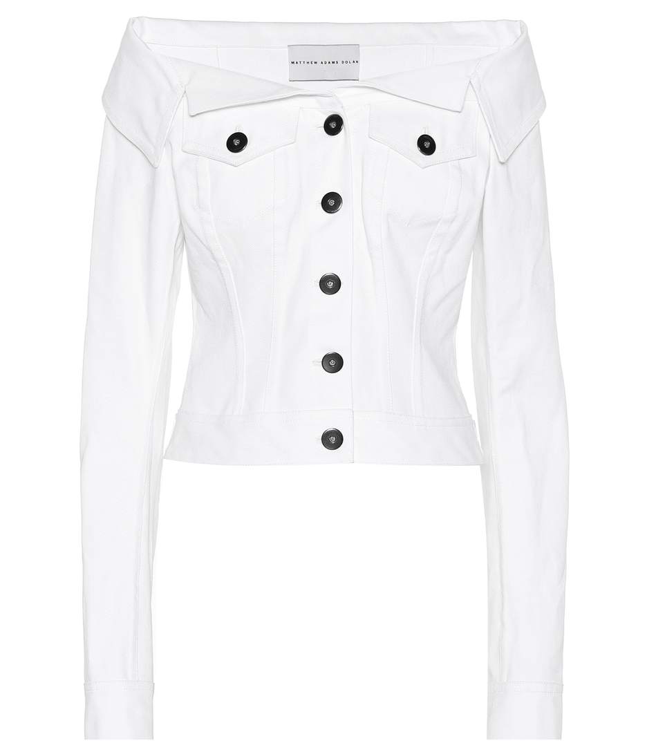 Giacca di jeans off shoulder bianca Matthew Adams Dolan