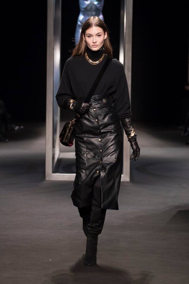 Gonna a tubino a vita alta di pelle Alberta Ferretti 