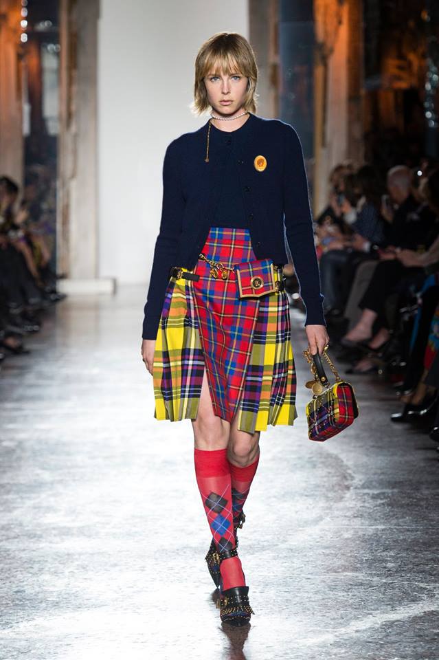 Gonna corta tartan a vita alta Versace