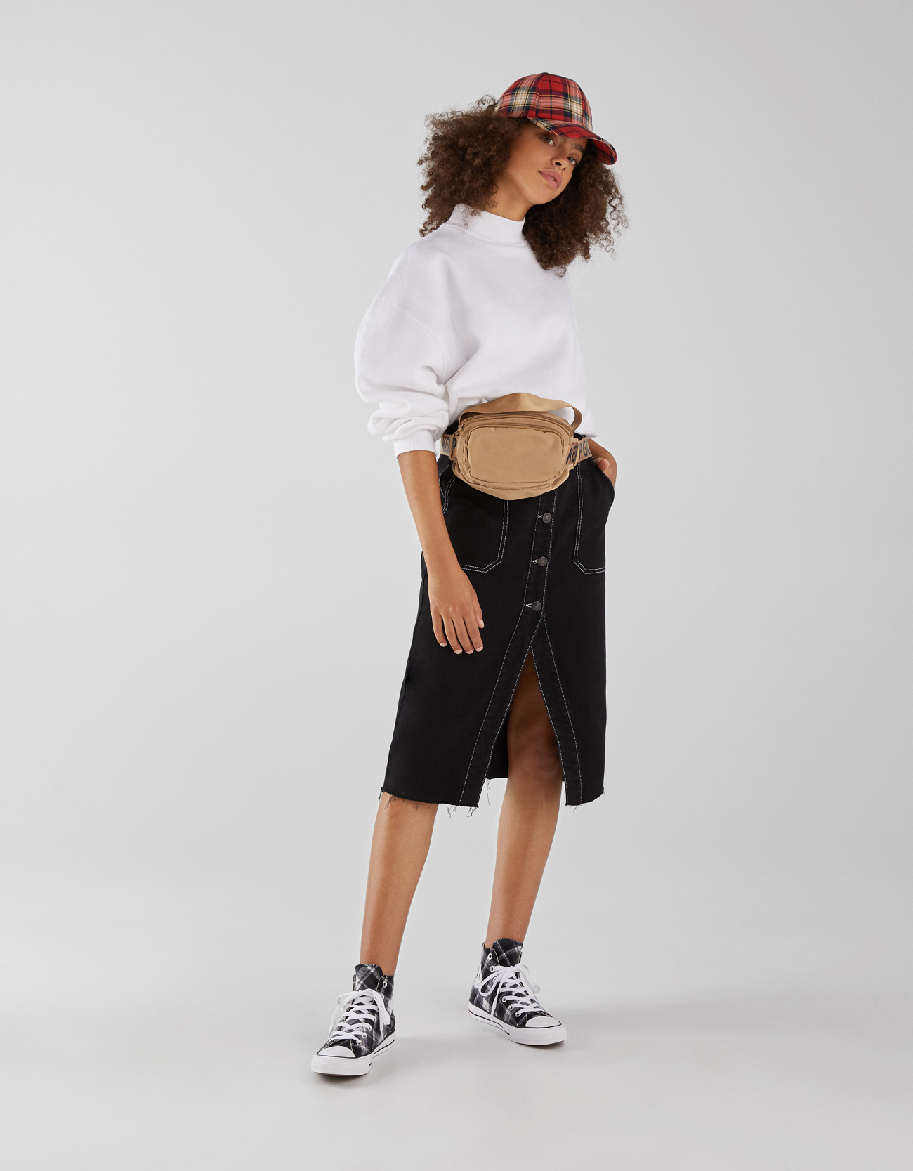 Gonna di jeans Bershka nera con bottoni