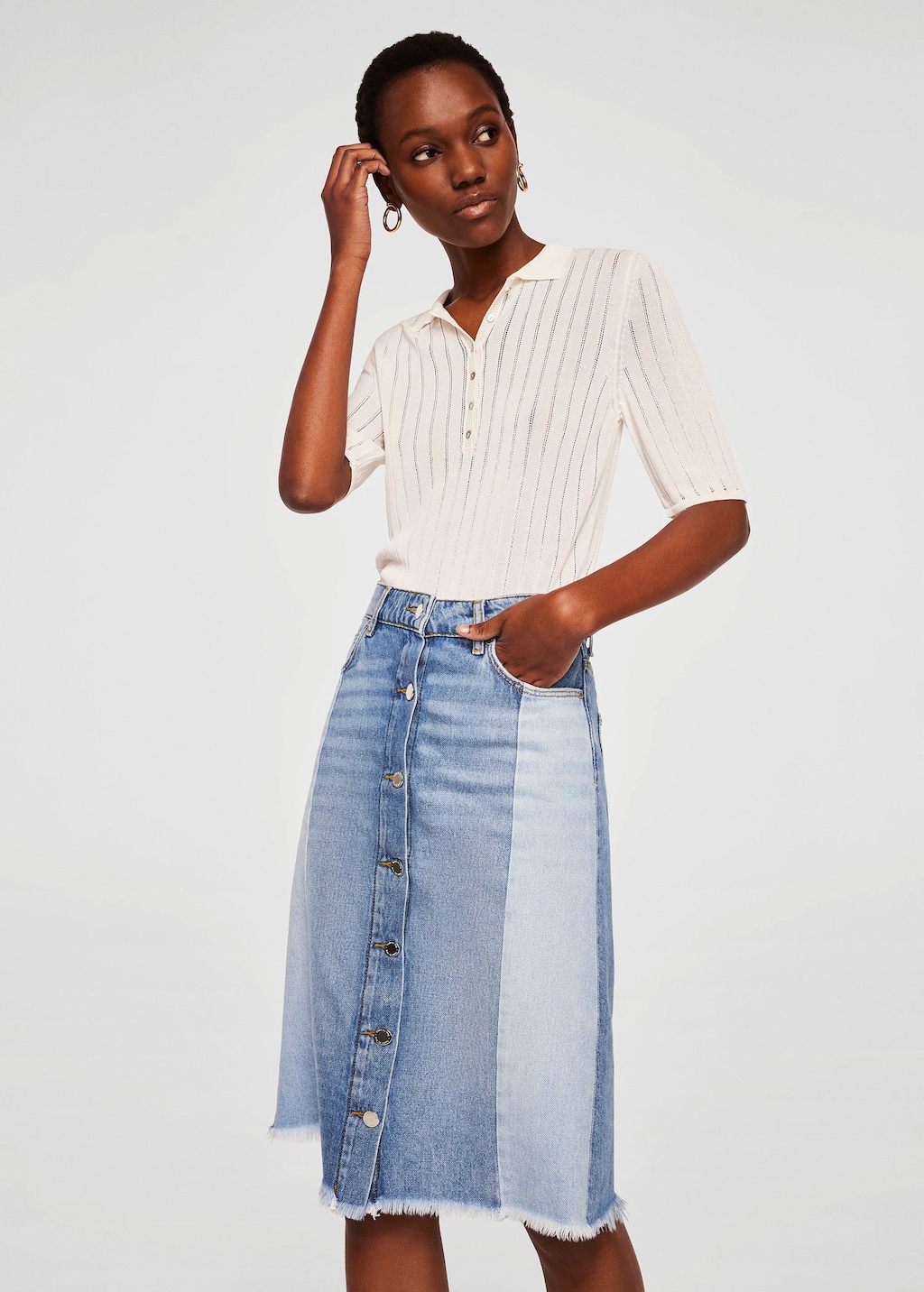 Gonna di jeans con bottoni lunga Mango