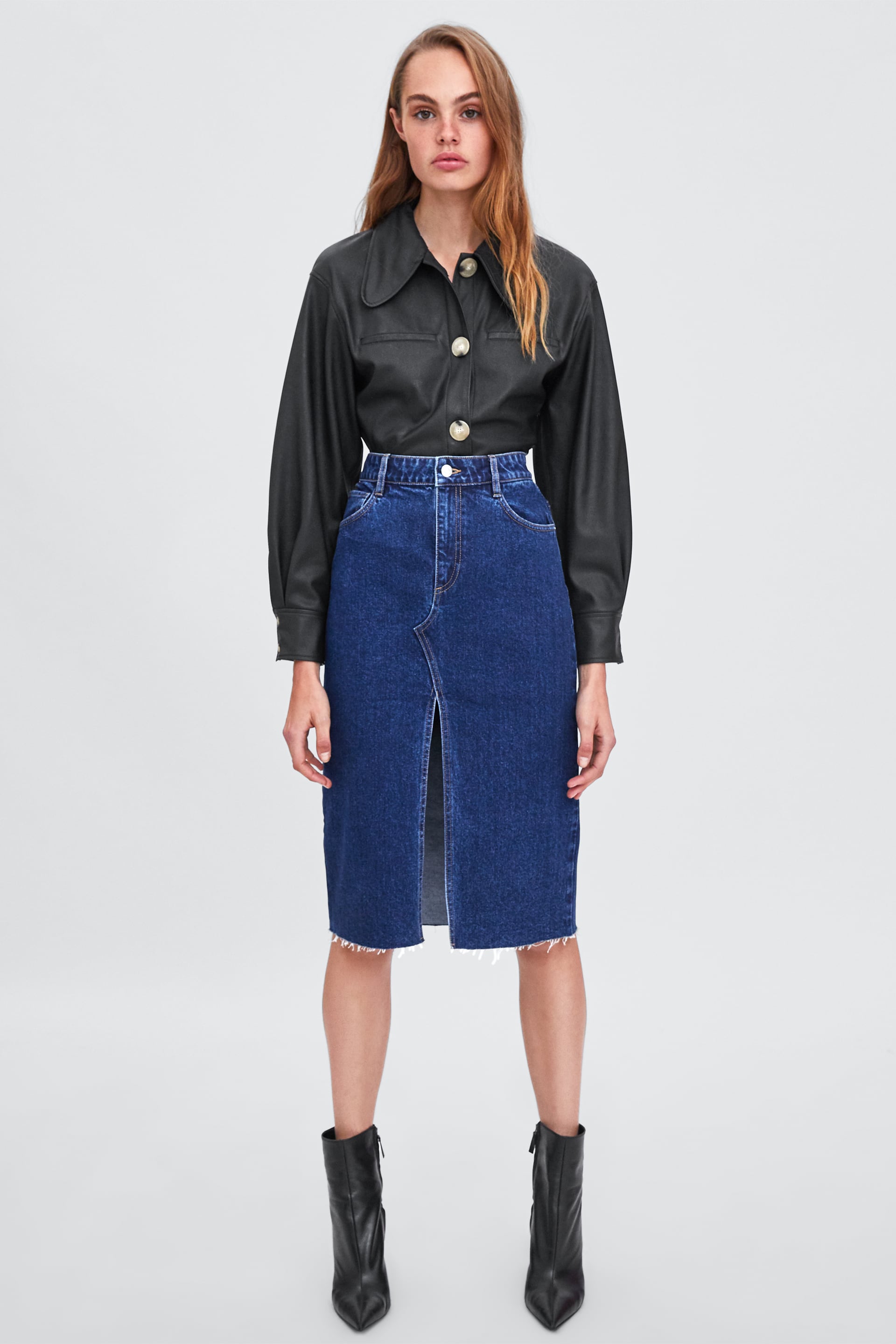 Gonna di jeans con spacco a vita alta Zara