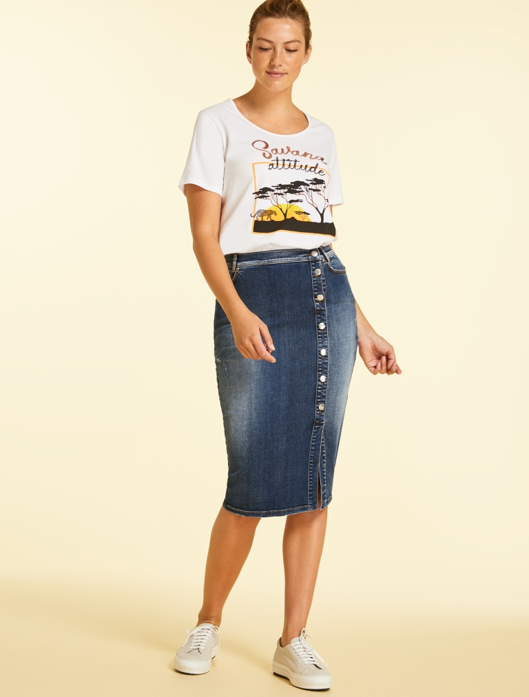 Gonna di jeans lunga a tubino Marina Rinaldi a 160 euro