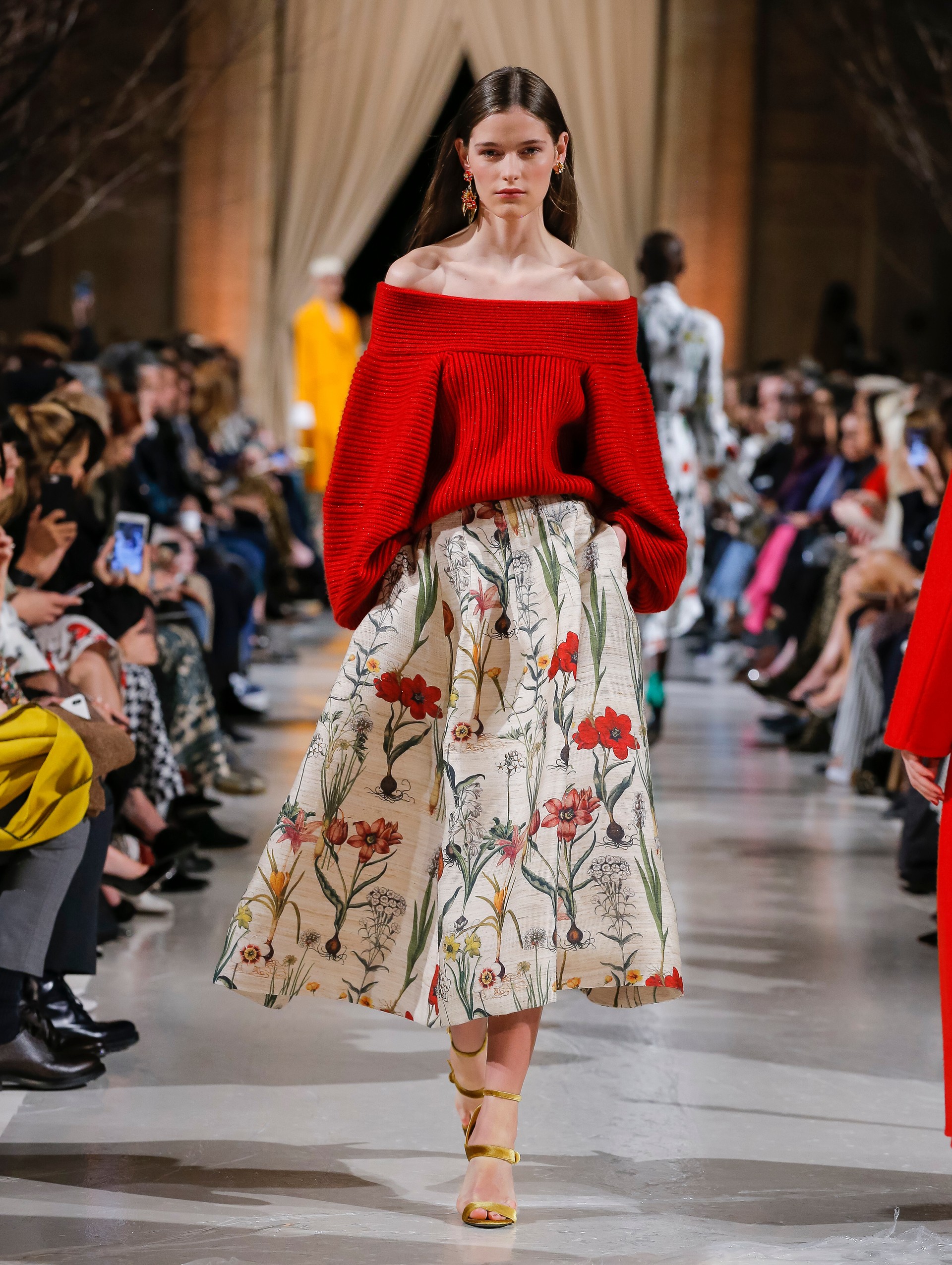 Gonna lunga plissettata a fiori Oscar De La Renta