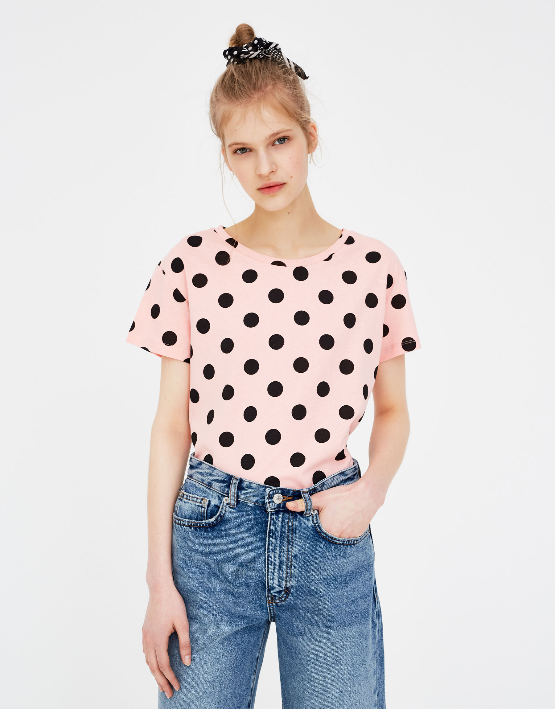 Maglietta rosa a pois Pull and Bear