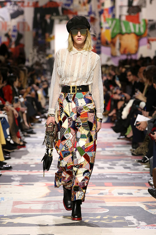 Pantaloni a palazzo a vita alta Dior patchwork multicolor