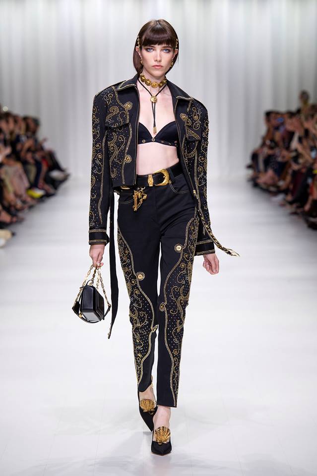 Pantaloni a sigaretta a vita alta Versace fb