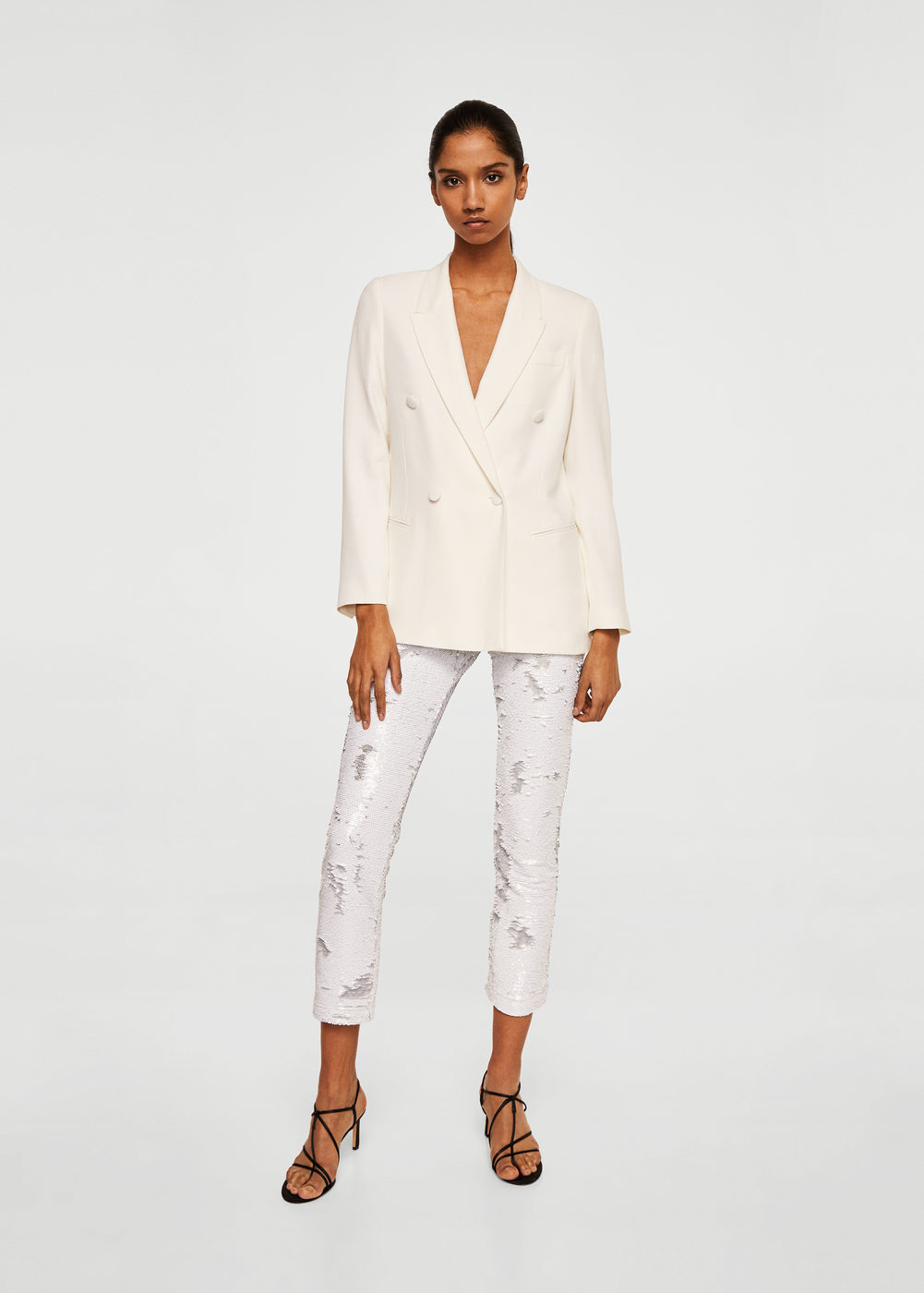 Pantaloni a sigaretta bianchi glitter Mango