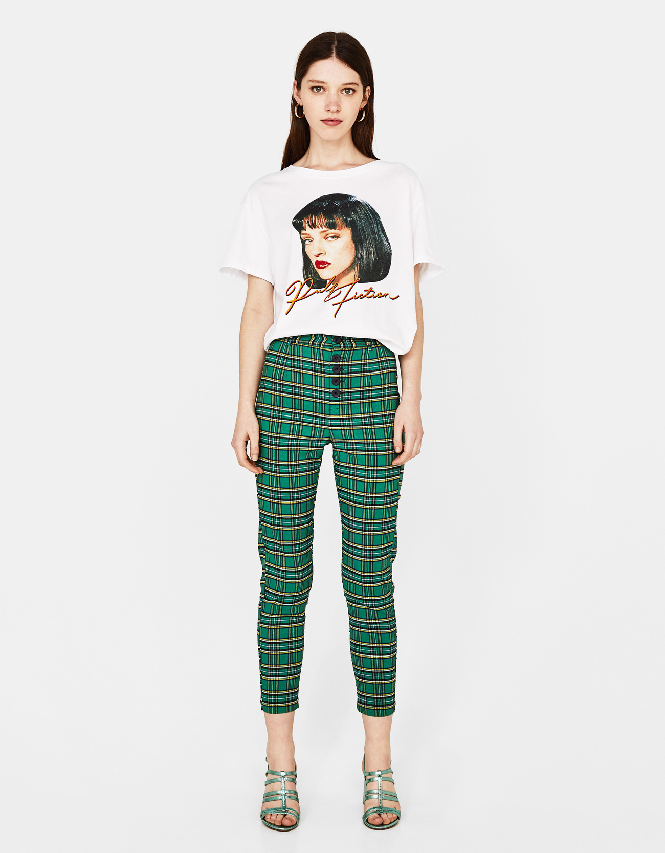 Pantaloni a vita alta a quadri Bershka