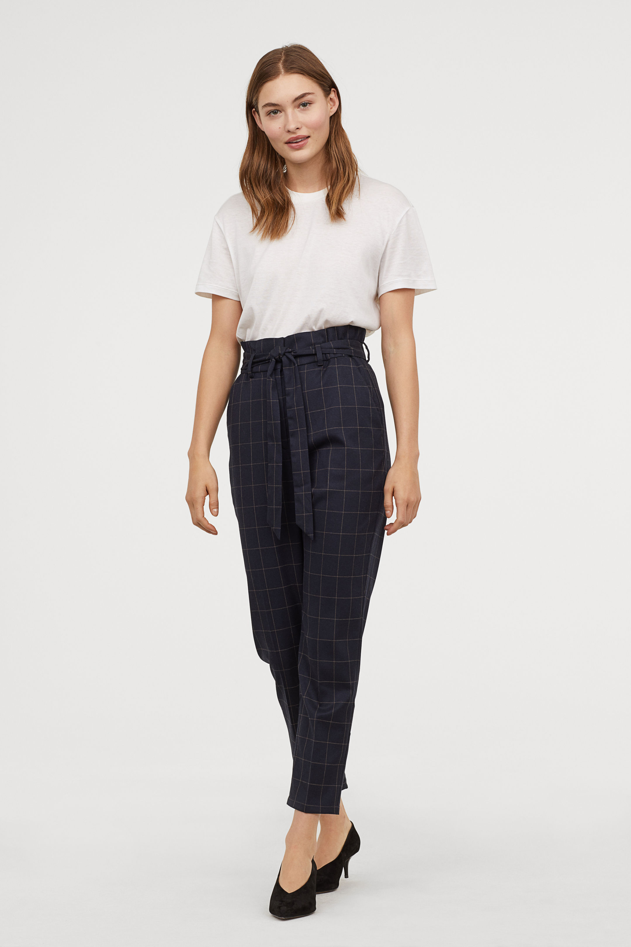 Pantaloni a vita alta paper bag H&M