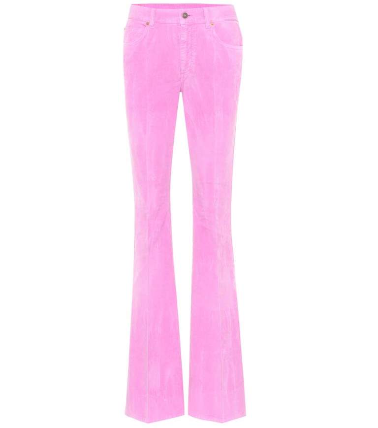 Pantaloni vita alta velluto rosa