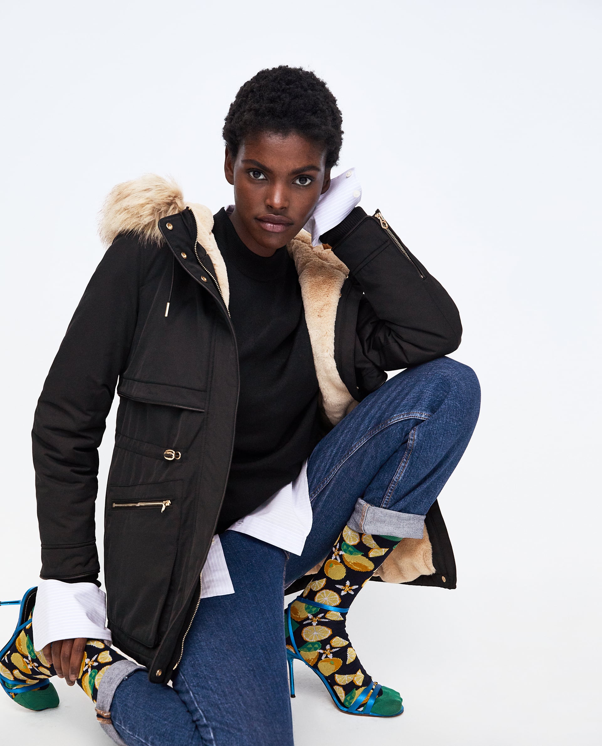 Parka blu con pelliccia