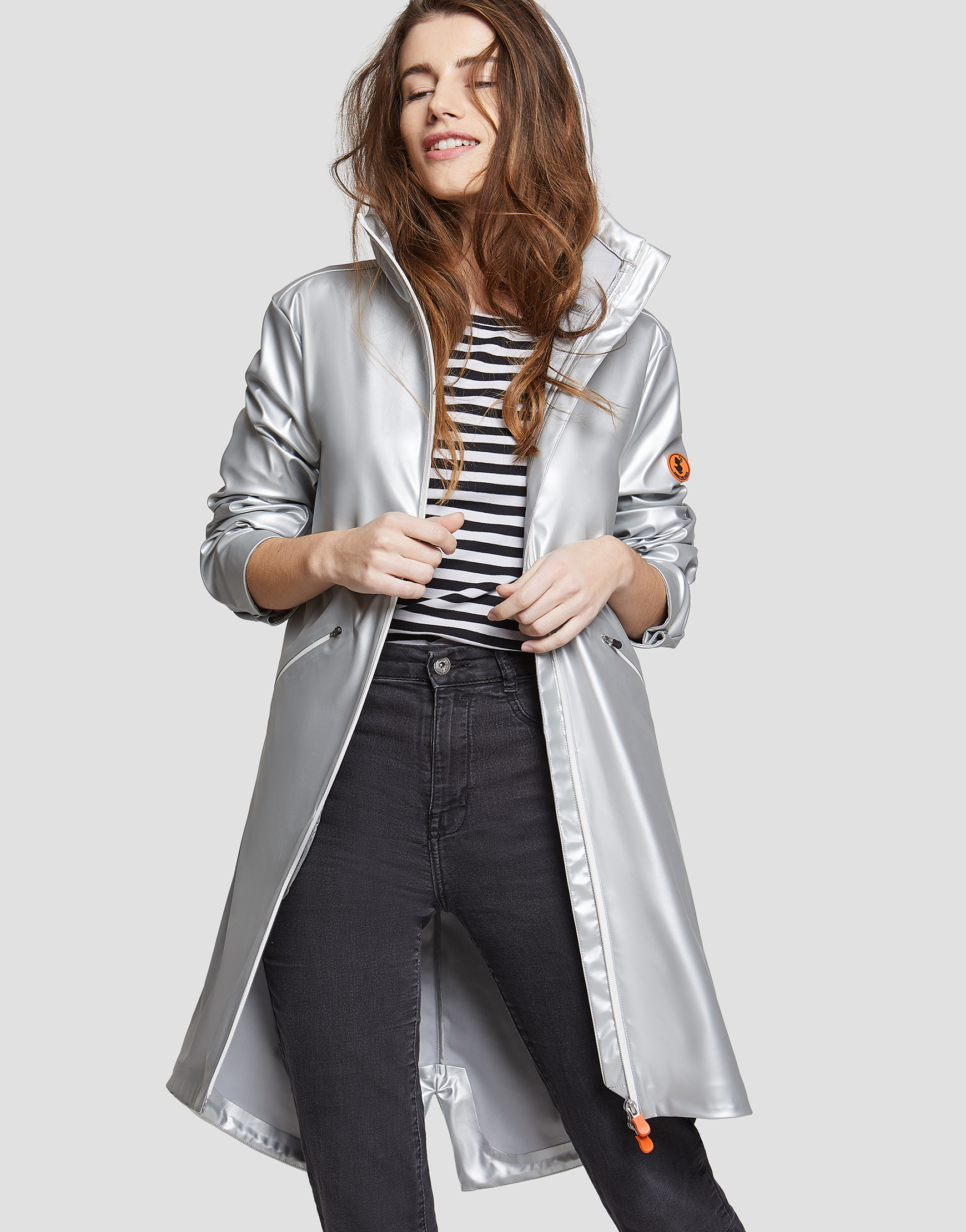 Save the Duck impermeabile argentato donna