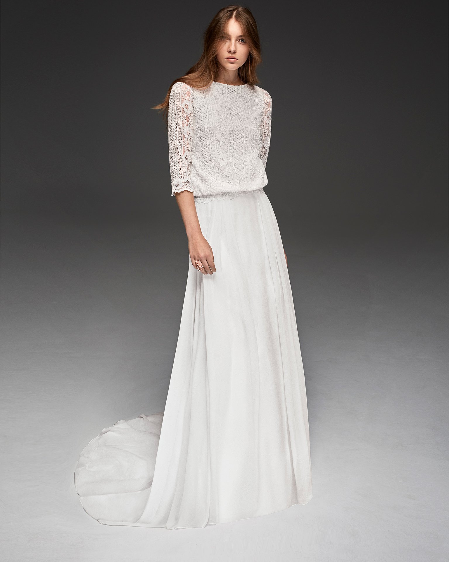 Vestito da sposa boho chic in georgette e seta Alma Novia