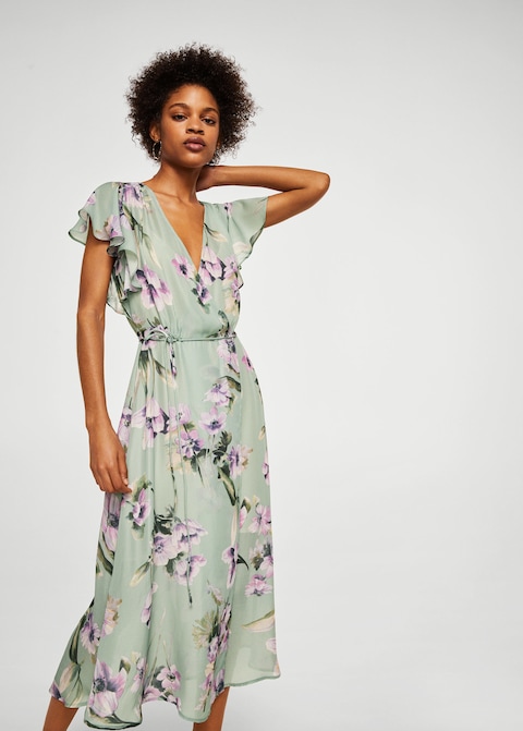 Vestito lungo a fiori Mango plissettato