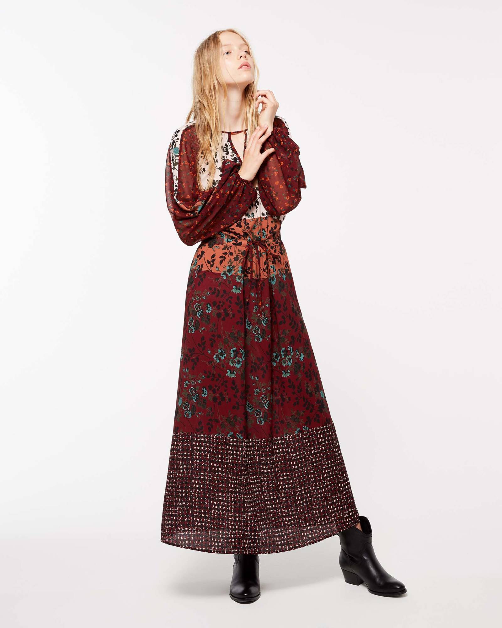 Vestito lungo stile etnico Sisley collezione autunno inverno 2018 2019