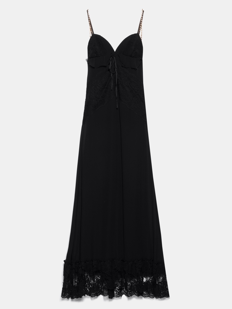 Vestito nero lungo con ricami in pizzo Smart Couture Motivi
